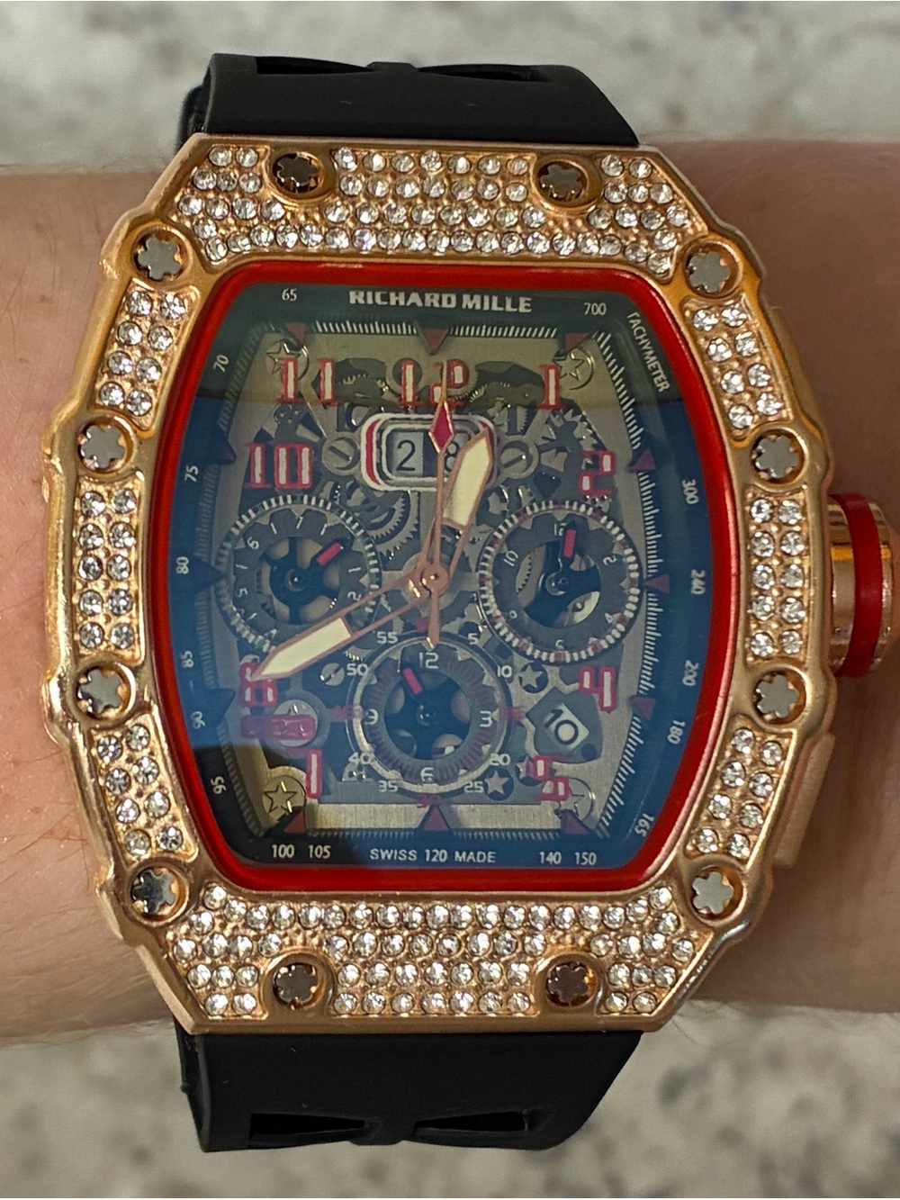 Richard Mille RM011 Rose Gold Diamond Chronograph Watch👀🔥📸